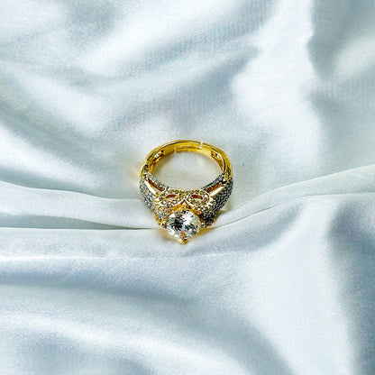 Solitaire Cubic Zircon American Diamond Gold/Silver Plated Adjustable Ring