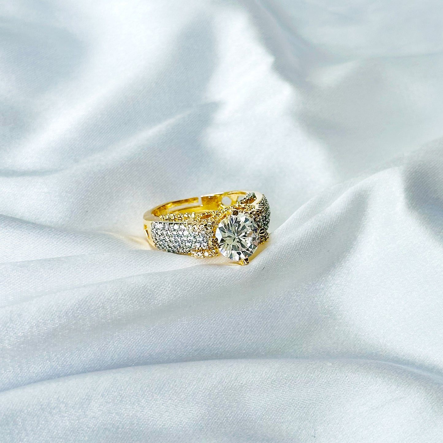 Solitaire Cubic Zircon American Diamond Gold/Silver Plated Adjustable Ring
