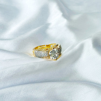 Solitaire Cubic Zircon American Diamond Gold/Silver Plated Adjustable Ring