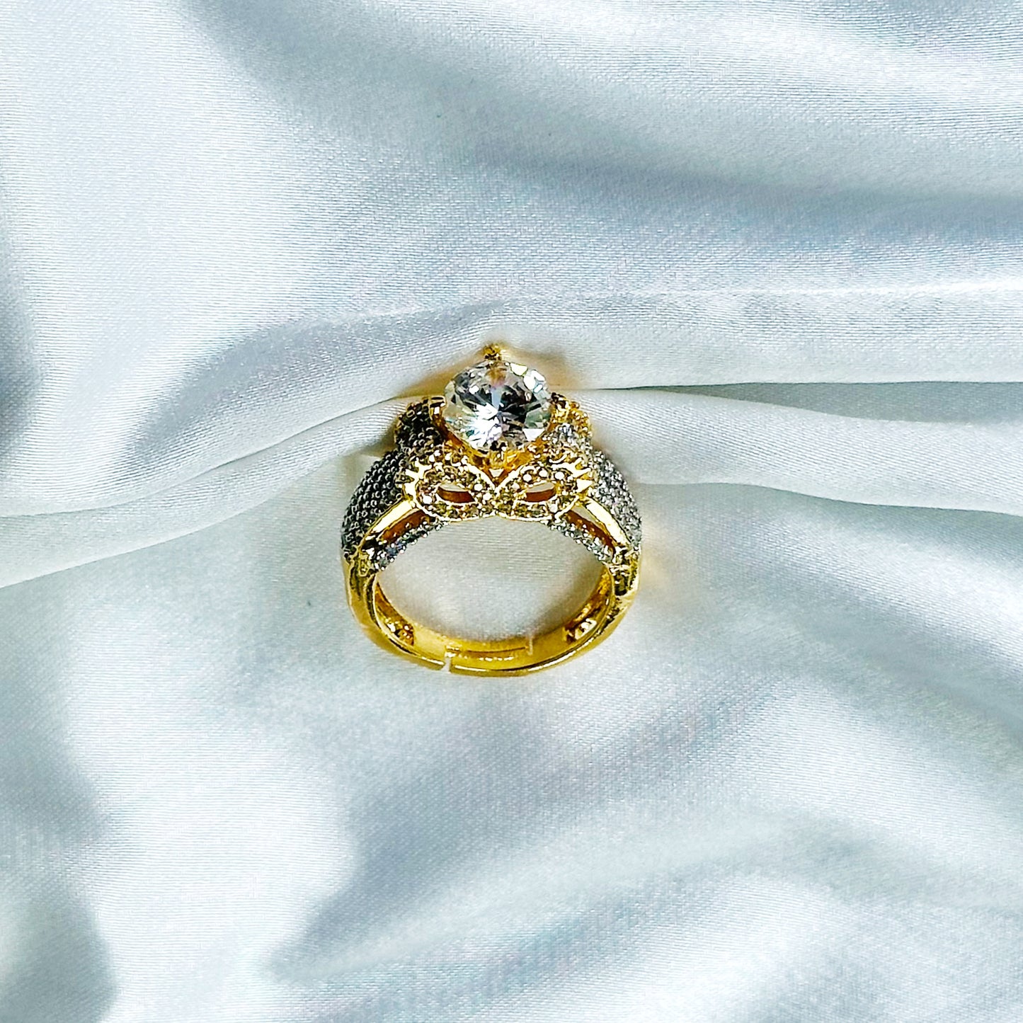 Solitaire Cubic Zircon American Diamond Gold/Silver Plated Adjustable Ring