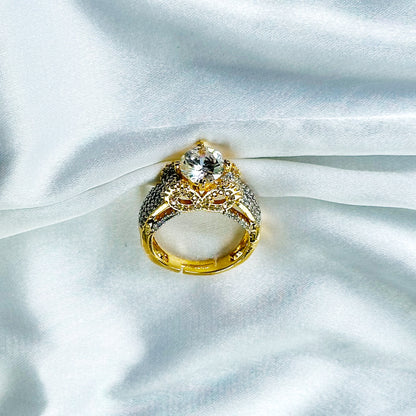Solitaire Cubic Zircon American Diamond Gold/Silver Plated Adjustable Ring