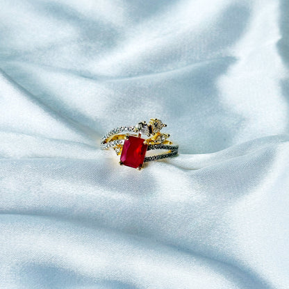 Red Ruby Cubic Zircon American Diamond Gold/Silver Plated Adjustable Ring