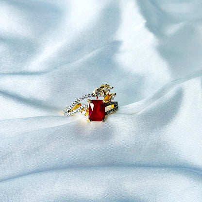 Red Ruby Cubic Zircon American Diamond Gold/Silver Plated Adjustable Ring