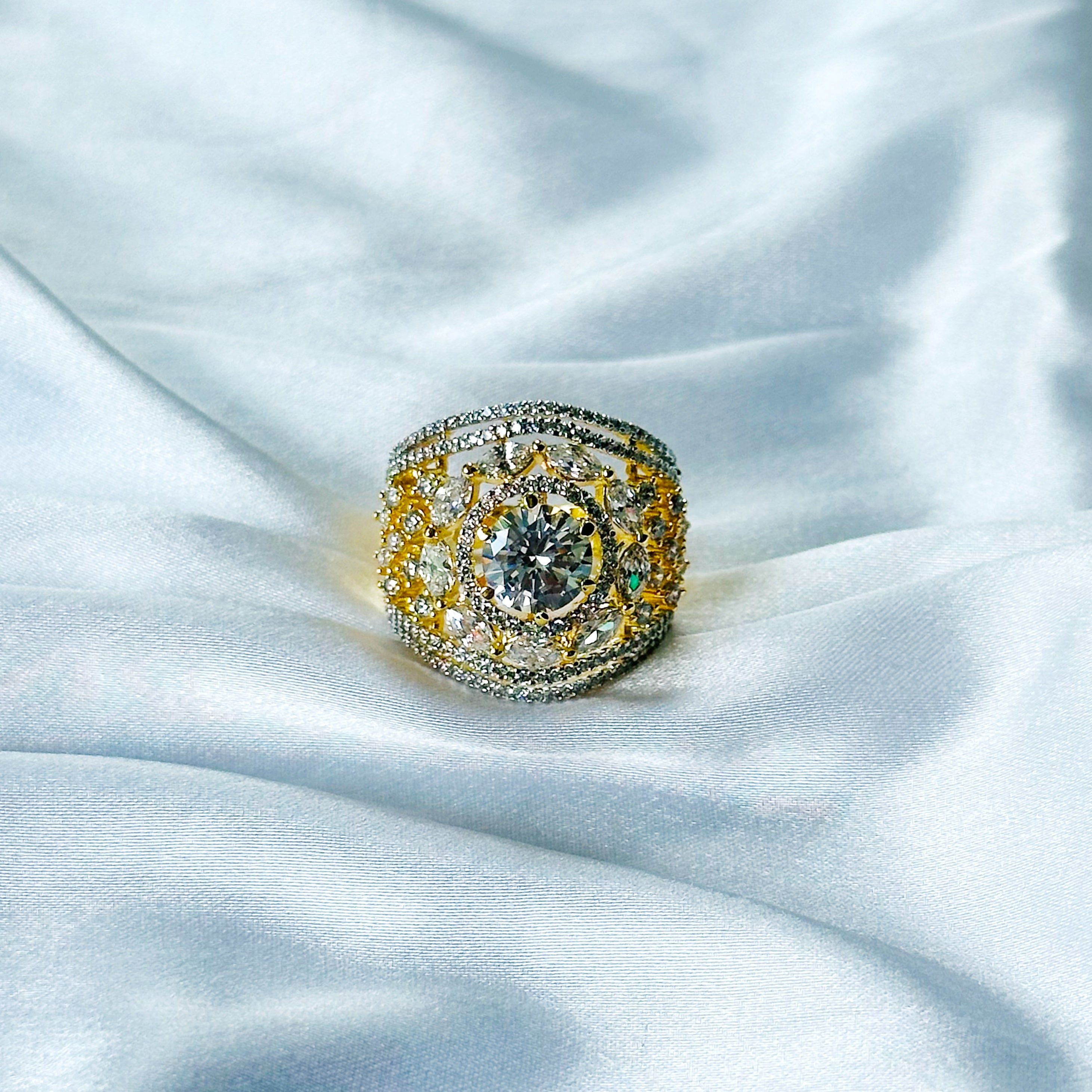 Solitaire Cubic Zircon American Diamond Gold/Silver Plated Adjustable Ring