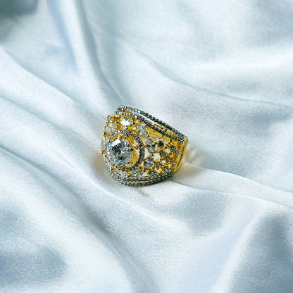 Solitaire Cubic Zircon American Diamond Gold/Silver Plated Adjustable Ring