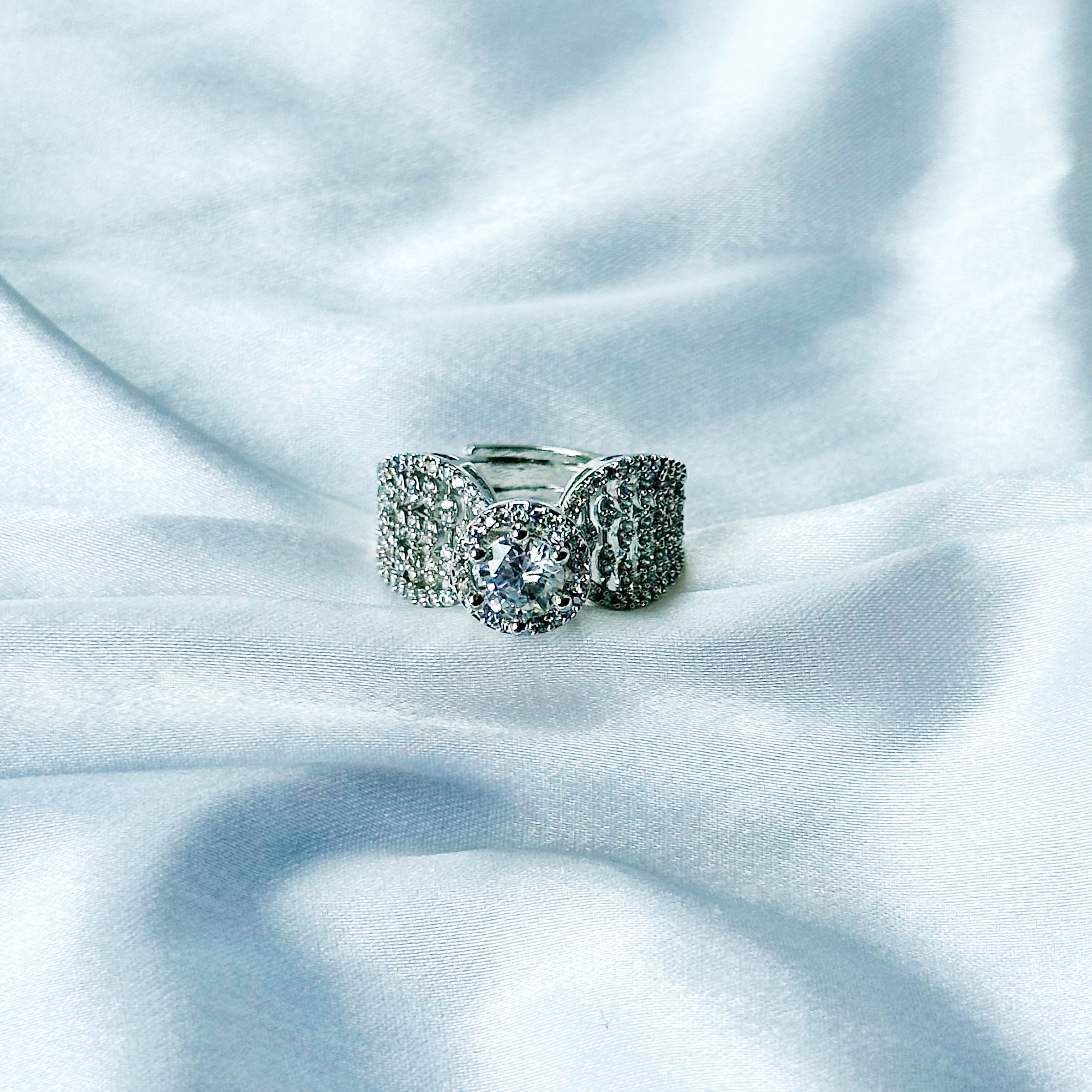 Solitaire Cubic Zircon American Diamond Silver Plated Adjustable Ring