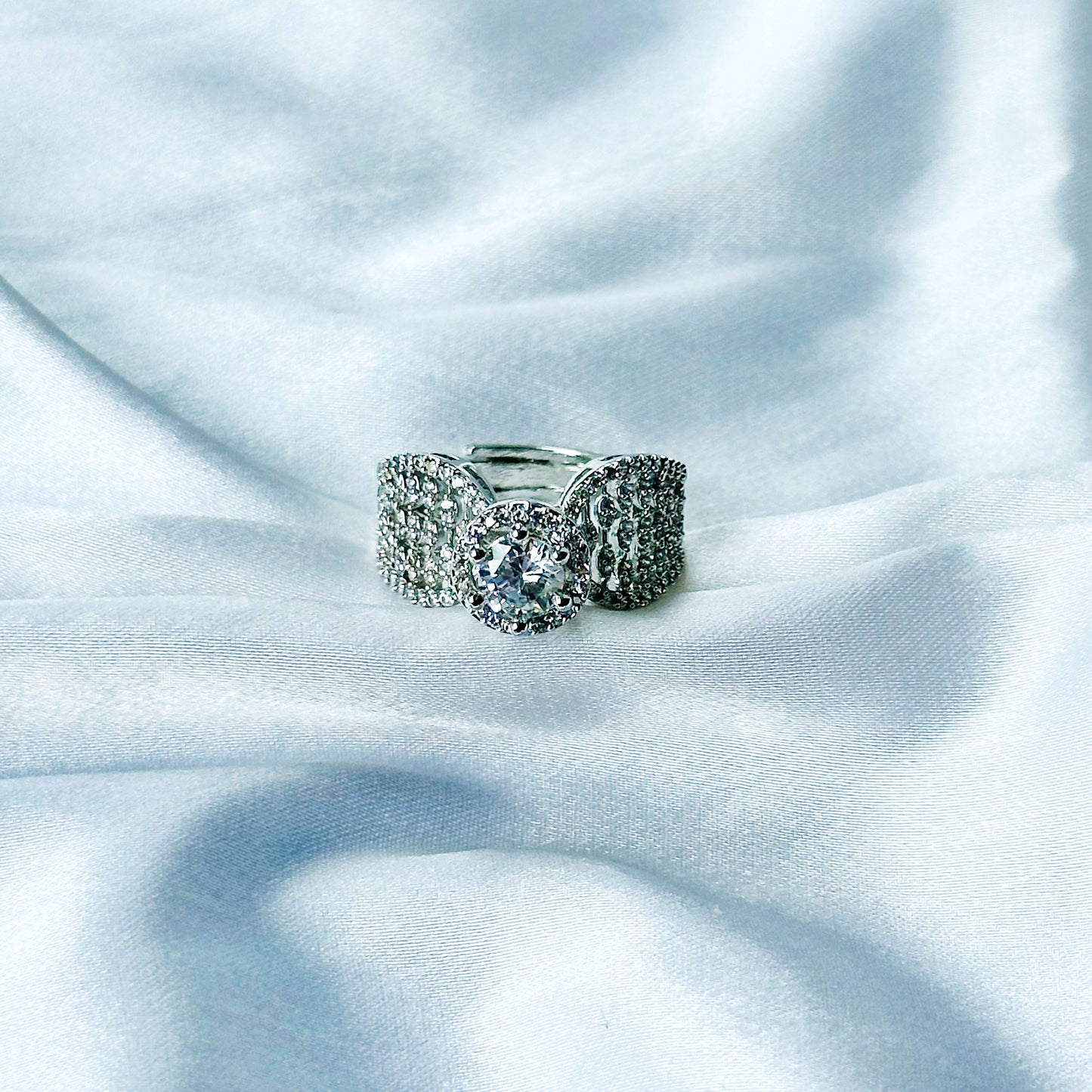 Solitaire Cubic Zircon American Diamond Silver Plated Adjustable Ring