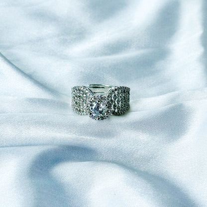 Solitaire Cubic Zircon American Diamond Silver Plated Adjustable Ring