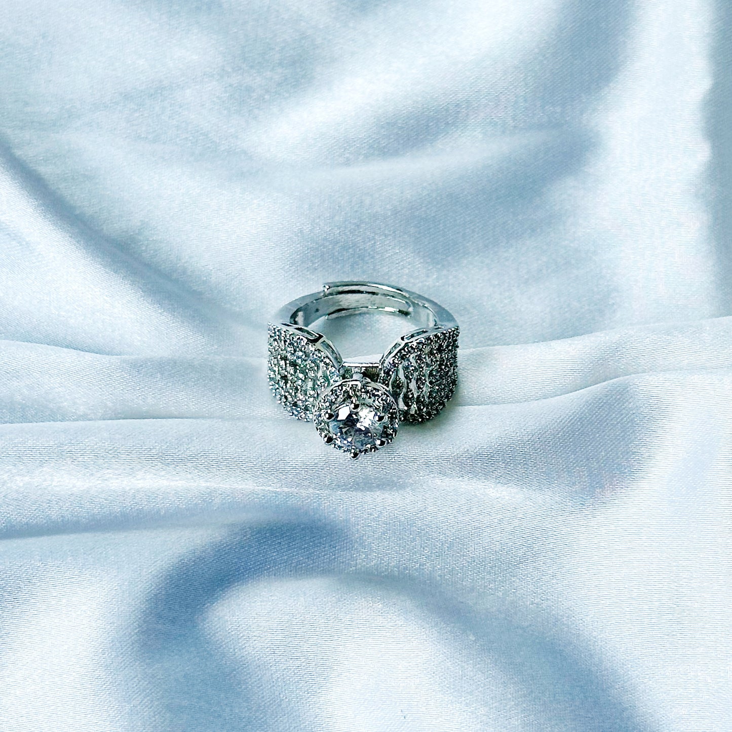 Solitaire Cubic Zircon American Diamond Silver Plated Adjustable Ring