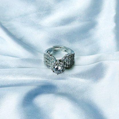 Solitaire Cubic Zircon American Diamond Silver Plated Adjustable Ring