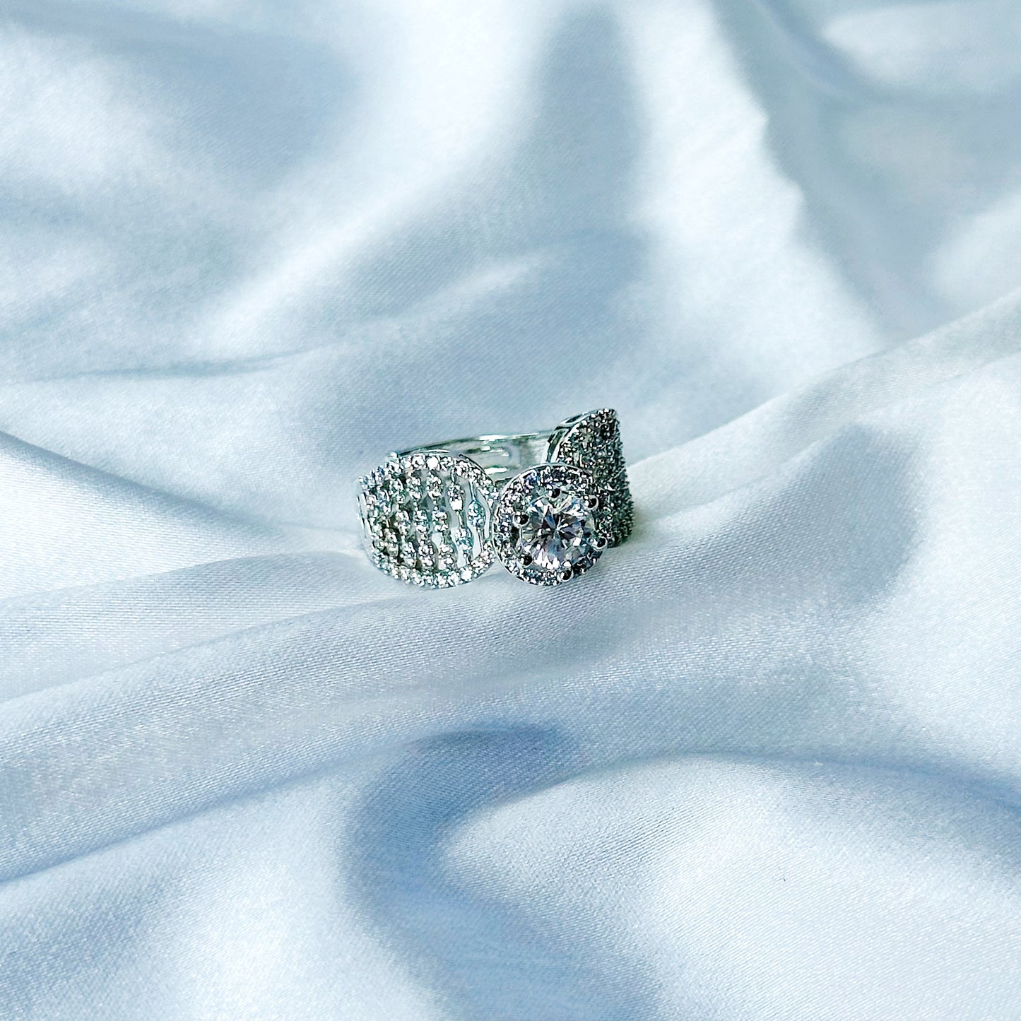 Solitaire Cubic Zircon American Diamond Silver Plated Adjustable Ring
