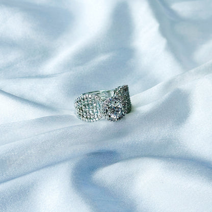 Solitaire Cubic Zircon American Diamond Silver Plated Adjustable Ring