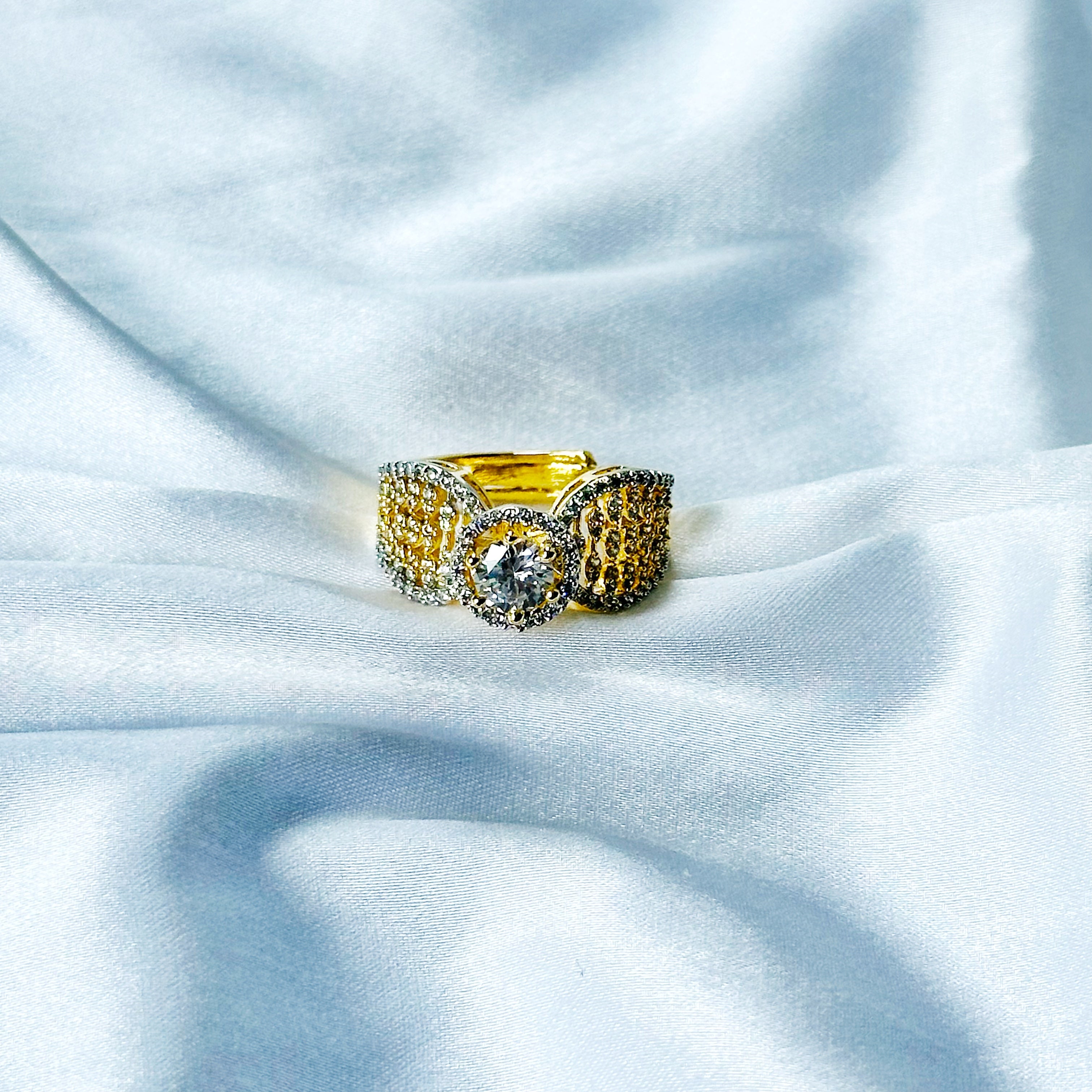 Solitaire Cubic Zircon American Diamond Gold/Silver Plated Adjustable Ring