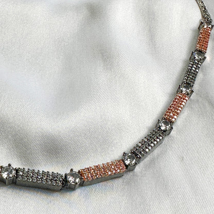 Victorian Design American Diamond Rose Gold Plated Necklace Set
