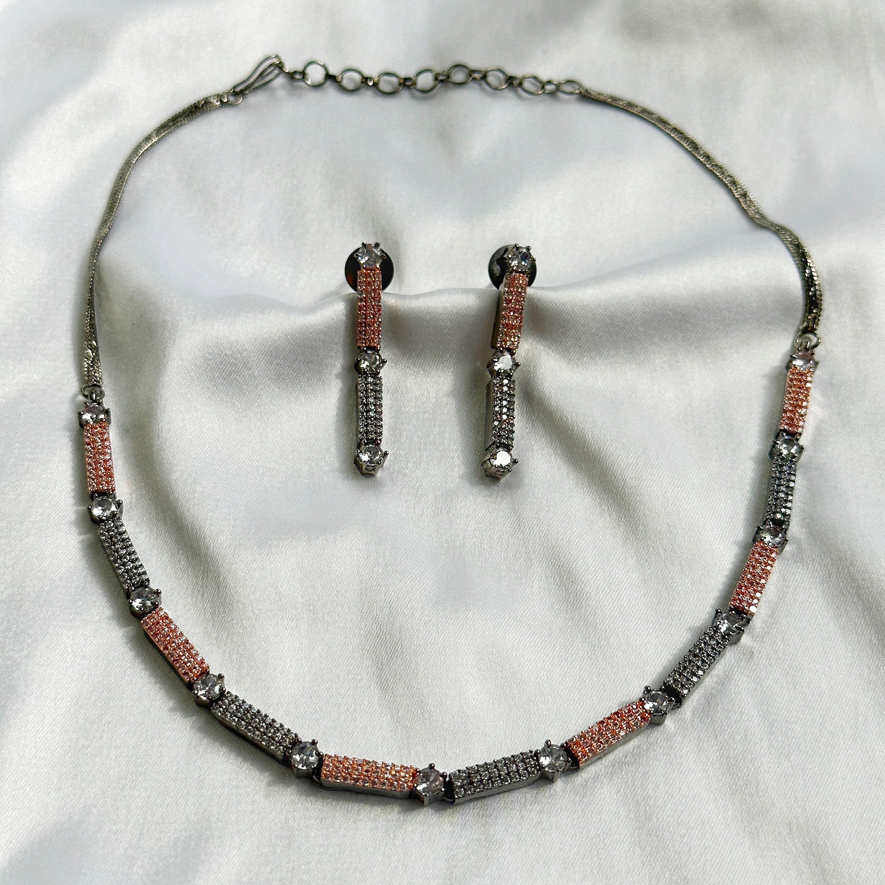 Victorian Design American Diamond Rose Gold Plated Necklace Set