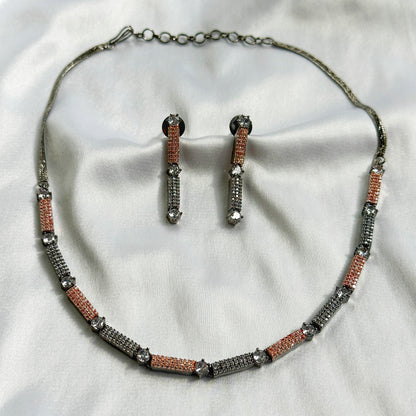 Victorian Design American Diamond Rose Gold Plated Necklace Set